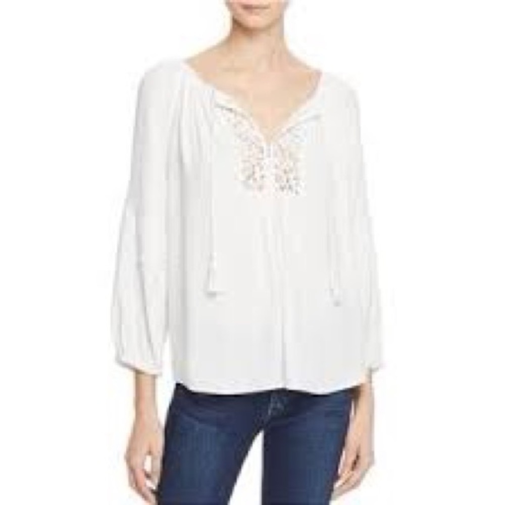 Joie Orval Embroidered Tassel Tie Peasant Blouse S